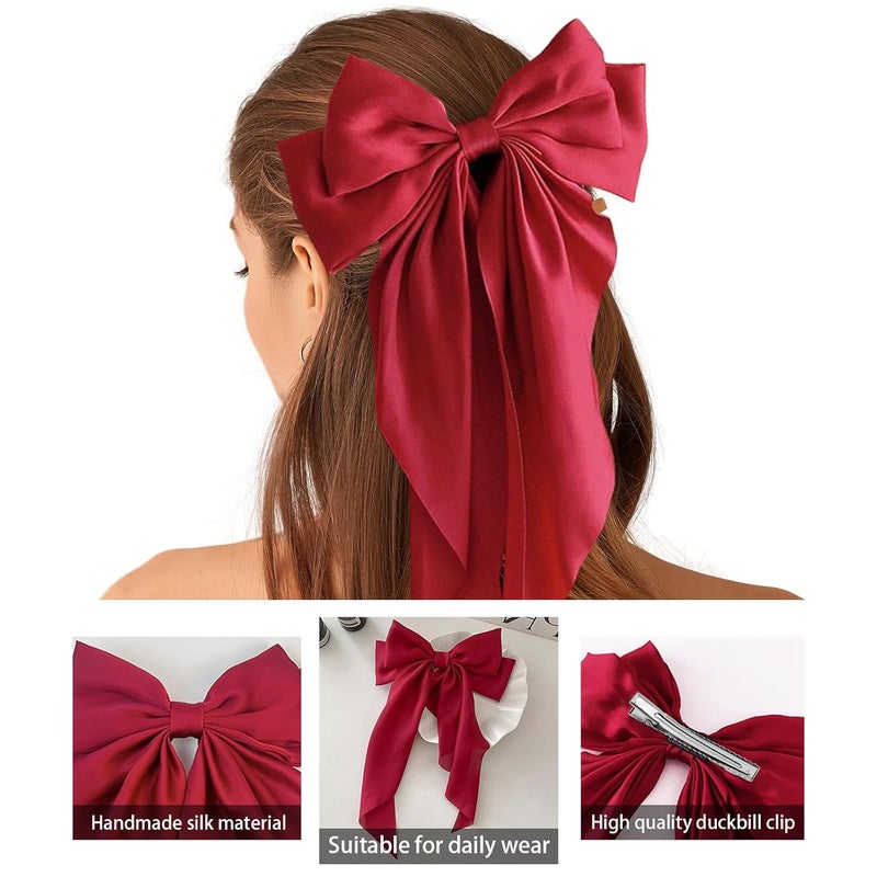 illpta Large Red Satin Hair Bows, Clips, and Barrettes - Hair Accessories for Women, Christmas Gift - Image 2